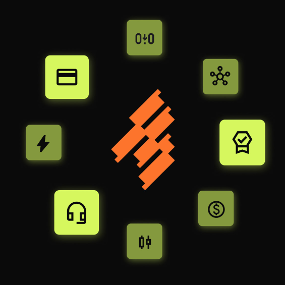 Fintrix Markets brand illustration with icons representing finance, technology, connectivity and customer support.