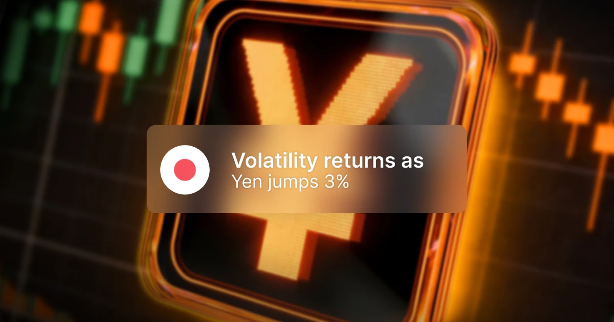 Global market analysis with yen surge, market volatility and trading chart